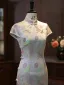 Vintage Silber Drucken Gespaltete Front Wadenlang Cheongsam 2026 Meerjungfrau Stehkragen Ärmel