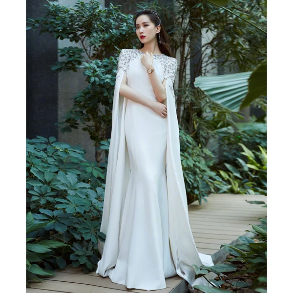 Vintage / Retro Yellow Rhinestone Prom Dresses 2024 Trumpet / Mermaid Scoop Neck Long Sleeve Floor-Length / Long Formal Dresses
