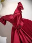 Elegant Burgundy Tulle Prom Dresses 2025 Ball Gown Off-The-Shoulder Short Sleeve Floor-Length / Long Prom Formal Dresses