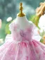 Flower Fairy Blushing Pink Beading Pearl Appliques Short Flower Girl Dresses 2024 Birthday Ball Gown Scoop Neck Sleeveless Backless Bow