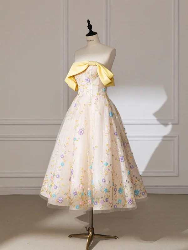 Flower Fairy Multi-Colors Sequins Homecoming Graduation Dresses 2024 A-Line / Princess Off-The-Shoulder Sleeveless Backless Tea-length Formal Dresses