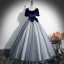 Élégant Bleu Marine Étoile Paillettes Noeud Robe De Bal 2024 Robe Boule Encolure Carrée Manches Courtes Dos Nu Longue Promo Robe De Ceremonie