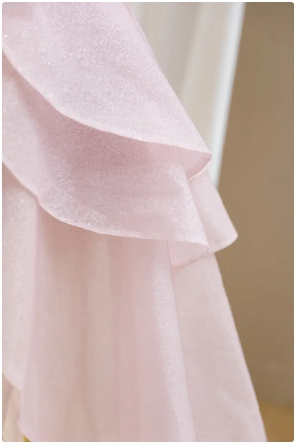Modest / Simple Blushing Pink Appliques Short Birthday Flower Girl Dresses 2024 A-Line / Princess One-Shoulder Sleeveless Backless Tulle