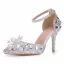 Glitzernden Silber Strass Brautschuhe 2023 Knöchelriemen 9 cm Stilettos Spitzschuh Hochzeit Sandaletten Hochhackige