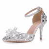 Charming Silver Rhinestone Crystal Ankle Strap Wedding Shoes 2024 9 cm Stiletto Heels Pointed Toe Wedding High Heels