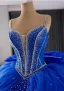 High-end Royal Blue Rhinestone Ball Gown Prom Dresses 2024 Spaghetti Straps Sleeveless Backless Bow Court Train Prom Formal Dresses