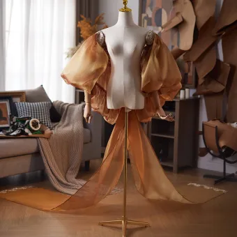 Fashion Khaki Handmade Puffy Short Sleeve Jackets Wraps Prom Shawl 2025 Tulle