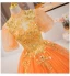 Elegant Orange Beading Sequins Prom Dresses 2024 Ball Gown High Neck Short Sleeve Backless Floor-Length / Long Prom Formal Dresses