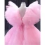 Unusual Candy Pink Summer Cascading Ruffles Prom Dresses Party Dresses 2023 Ball Gown V-Neck Ruffle Short Sleeve Court Train Prom Formal Dresses