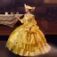 Vintage / Retro Medieval Yellow Prom Dresses 2022 Ball Gown Scoop Neck Beading Sequins Cascading Ruffles Bell sleeves Backless Floor-Length / Long Formal Dresses