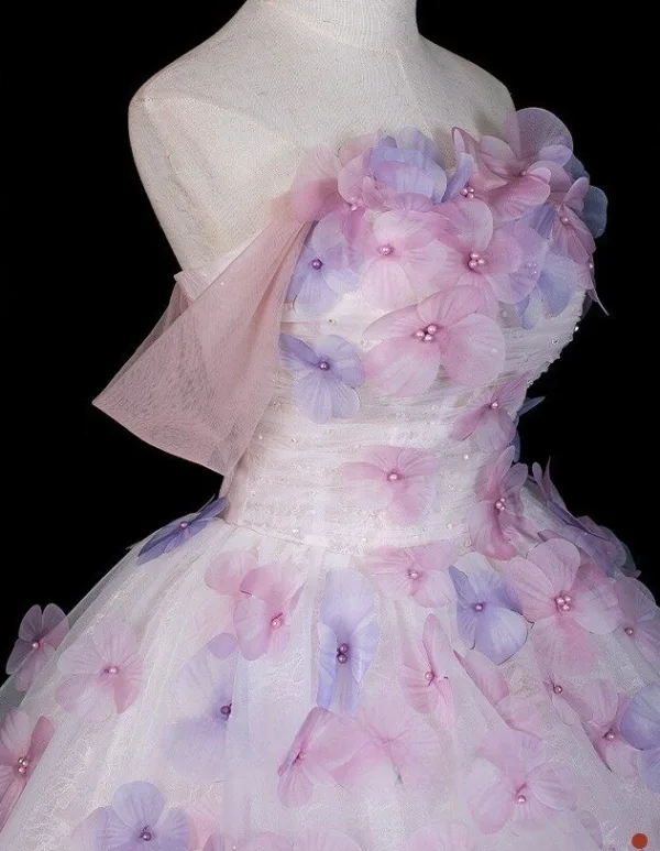 Flower Fairy Lavender Pearl Appliques Prom Dresses 2026 Ball Gown Off-The-Shoulder Short Sleeve Backless Tulle Floor-Length / Long Formal Dresses
