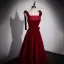 Chic / Beautiful Burgundy Suede Prom Dresses 2022 A-Line / Princess Square Neckline Sleeveless Backless Rhinestone Floor-Length / Long Prom Formal Dresses