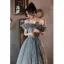 Chic / Belle Gris Volants Robe De Bal 2022 Princesse De l'épaule Manches Courtes Dos Nu Longue Promo Robe De Ceremonie