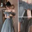 Chic / Belle Gris Volants Robe De Bal 2022 Princesse De l'épaule Manches Courtes Dos Nu Longue Promo Robe De Ceremonie