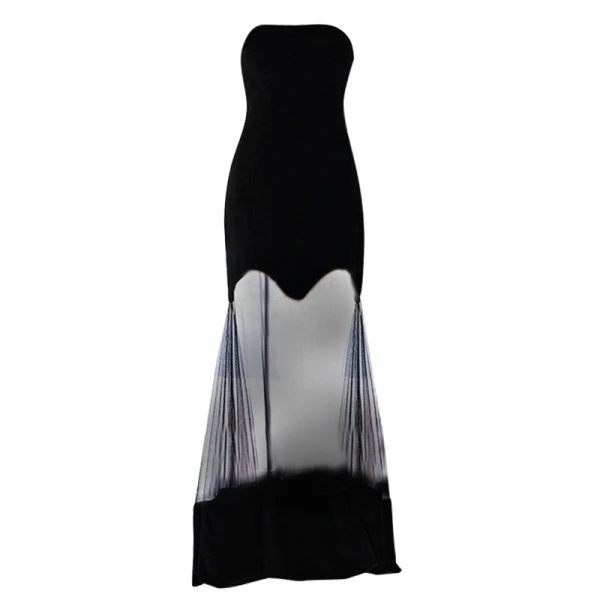 Sexy Black See-through Evening Dresses 2022 Trumpet / Mermaid Strapless Sleeveless Backless Floor-Length / Long Formal Dresses