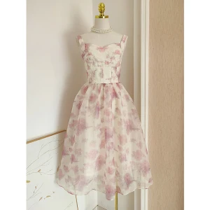 Simple Blanche Impression Organza Robe De Bal 2023 Princesse Encolure Carrée Sans Manches Dos Nu Courte Promo Robe De Ceremonie