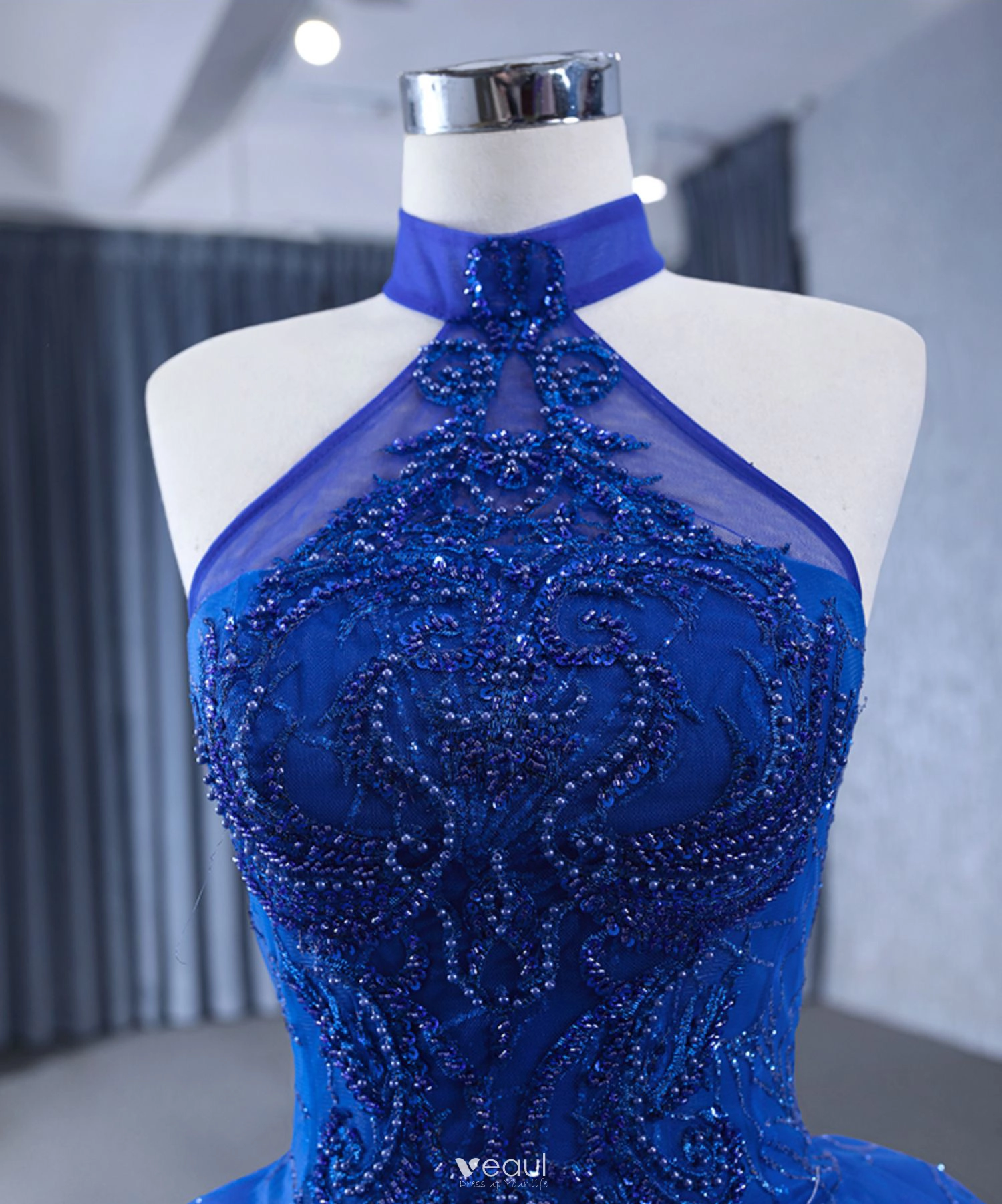 Blue Handmade Flower Ball Gown Prom Dress Blue Handmade Flower Ball Gown Prom Dress