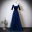 Vintage / Retro Navy Blue Star Sequins Floor-Length / Long Mother Of The Bride Dresses 2025 A-Line / Princess Square Neckline Short Sleeve Backless