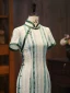 Vintage / Retro Dark Green Street Wear Tea-length Cheongsam 2024 Trumpet / Mermaid High Neck Short Sleeve