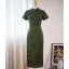 Vintage / Retro Chinese style Dark Green Summer Printing Cheongsam 2024 Trumpet / Mermaid High Neck Short Sleeve Tea-length