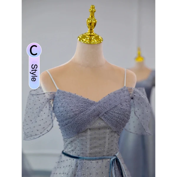 Chic / Beautiful Ocean Blue Glitter Spotted Bridesmaid Dresses 2023 A-Line / Princess Puffy Short Sleeve Backless Floor-Length / Long Bridesmaid