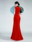 Amazing / Unique Chinese style Burgundy Beading Sequins Lace Flower Velvet Split Front Cheongsam 2025 Trumpet / Mermaid High Neck Short Sleeve Floor-Length / Long Evening Party