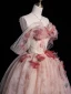 Flower Fairy Blushing Pink Appliques Prom Dresses 2024 Ball Gown Off-The-Shoulder Short Sleeve Backless Floor-Length / Long Prom Formal Dresses