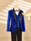 Sparkly Royal Blue Sequins Fall Winter Long Sleeve 6-piece Boys Wedding Suits 2025 Body Jewellery Coat Pants Shirt Tie Vest
