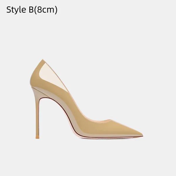 Schöne Khaki Büro OL Lackleder Spitzschuh Pumps 2026 Leder 10 cm Stilettos Hochhackige
