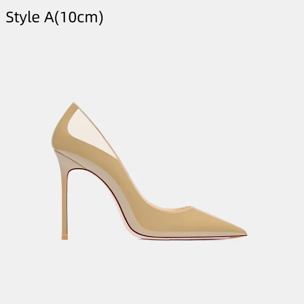 Schöne Khaki Büro OL Lackleder Spitzschuh Pumps 2026 Leder 10 cm Stilettos Hochhackige