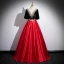 Ethnic Red Beading Lace Flower Satin Prom Dresses 2023 Ball Gown Scoop Neck Short Sleeve Backless Floor-Length / Long Formal Dresses