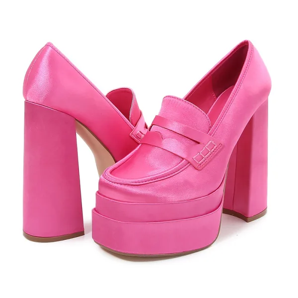 Fashion Fuchsia Cocktail Party Womens Shoes 2023 14 cm Thick Heels Round Toe Womens Shoes