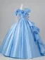 Ethereal Sky Blue Beading Sequins Appliques Satin Prom Dresses 2026 Ball Gown Scoop Neck 3/4 Sleeve Backless