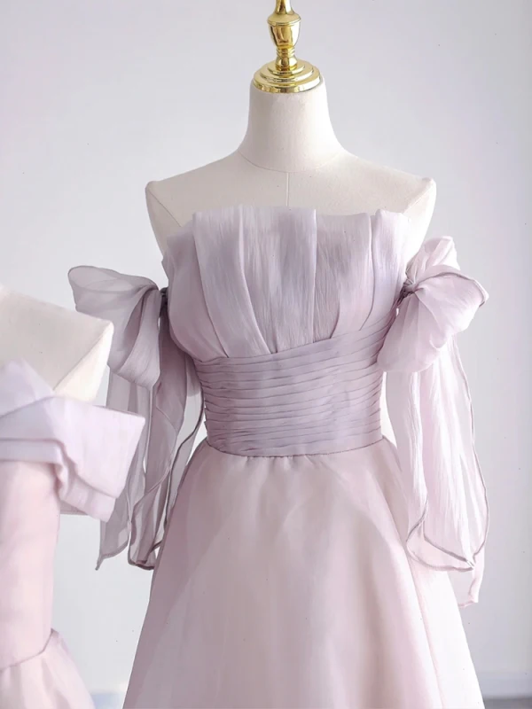 Modest / Simple Lavender Bridesmaid Dresses 2023 A-Line / Princess Off-The-Shoulder Short Sleeve Backless Floor-Length / Long Bridesmaid Wedding Party Dresses