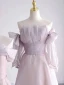 Modest / Simple Lavender Bridesmaid Dresses 2023 A-Line / Princess Off-The-Shoulder Short Sleeve Backless Floor-Length / Long Bridesmaid Wedding Party Dresses