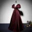 Vintage Purple Satin Balklänningar 2022 Prinsessa V-Hals Pösigt Korta ärm Halterneck Rosett Långa Formella Klänningar