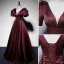 Vintage Purple Satin Balklänningar 2022 Prinsessa V-Hals Pösigt Korta ärm Halterneck Rosett Långa Formella Klänningar