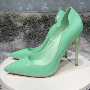 Mode Vert Citron Soirée Escarpins 2022 Cuir Verni 12 Cm Talons Aiguilles À Bout Pointu Escarpins Talons Hauts