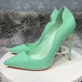Mode Vert Citron Soirée Escarpins 2022 Cuir Verni 12 Cm Talons Aiguilles À Bout Pointu Escarpins Talons Hauts