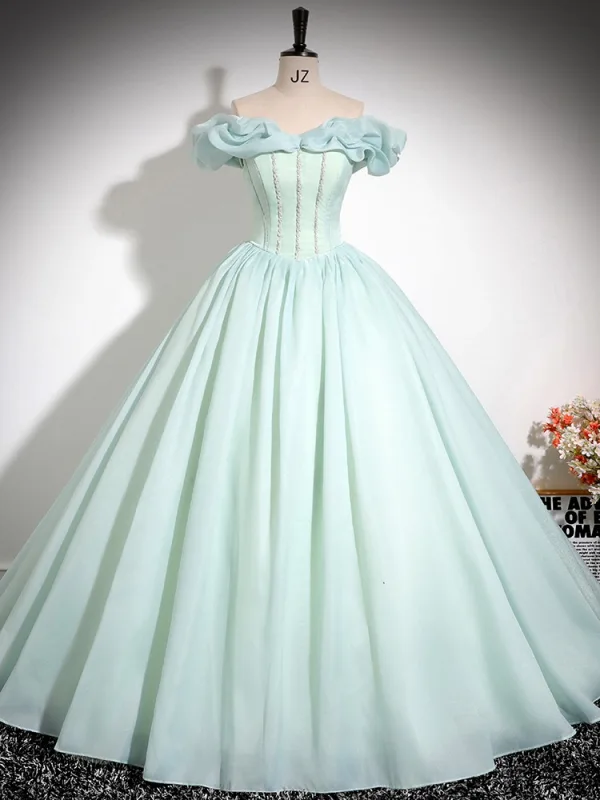 Élégant Vert Citron Robe De Bal 2024 Robe Boule De l'épaule Volants Manches Courtes Dos Nu Longue Promo Robe De Ceremonie