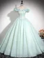 Élégant Vert Citron Robe De Bal 2024 Robe Boule De l'épaule Volants Manches Courtes Dos Nu Longue Promo Robe De Ceremonie