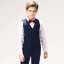 Navy Blue Stripe Long Sleeve Boys Wedding Suits 2022 Body Jewellery Coat Pants Shirt Tie Vest Wedding
