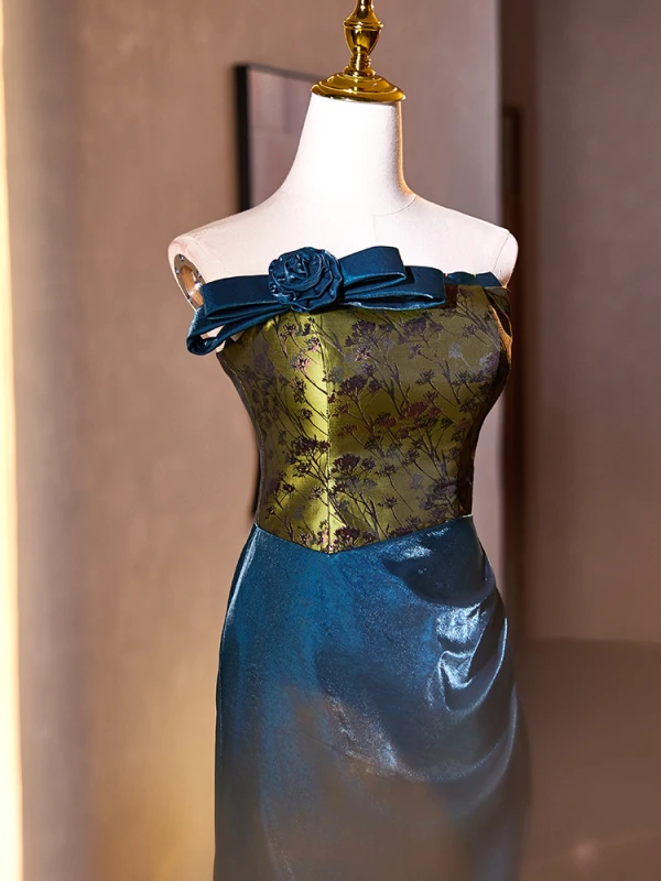 Vintage / Originale Bleu D'encre Fendue devant Robe De Bal 2024 Trompette / Sirène Bustier Sans Manches Dos Nu Train De Balayage Promo Robe De Ceremonie
