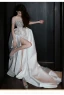 Illusion White Beading Rhinestone Satin Split Front Corset Wedding Dresses 2024 A-Line / Princess Strapless Sleeveless Backless Chapel Train Wedding