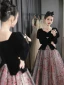 Chic / Belle Noire Robe De Bal 2023 Princesse Encolure Carrée Faux Diamant Noeud Manches Longues Dos Nu Longue Promo Robe De Ceremonie