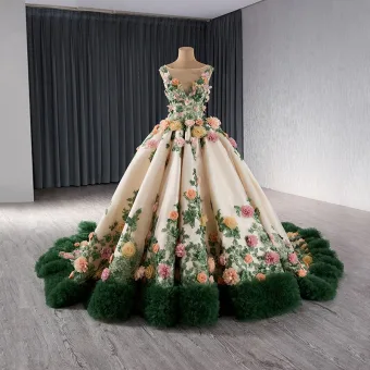 High End Flower Fairy Champagne Lace Flower Appliques Prom Dresses 2024 Ball Gown Scoop Neck Sleeveless Backless Cathedral Train Prom Formal Dresses