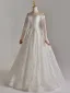 Modest / Simple White Lace Flower Wedding Dresses 2025 A-Line / Princess Off-The-Shoulder Long Sleeve Backless Floor-Length / Long