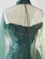 Sparkly Sexy Dark Green Beading Sequins Evening Dresses 2024 A-Line / Princess Strapless Sleeveless Backless Floor-Length / Long Evening Party Formal Dresses