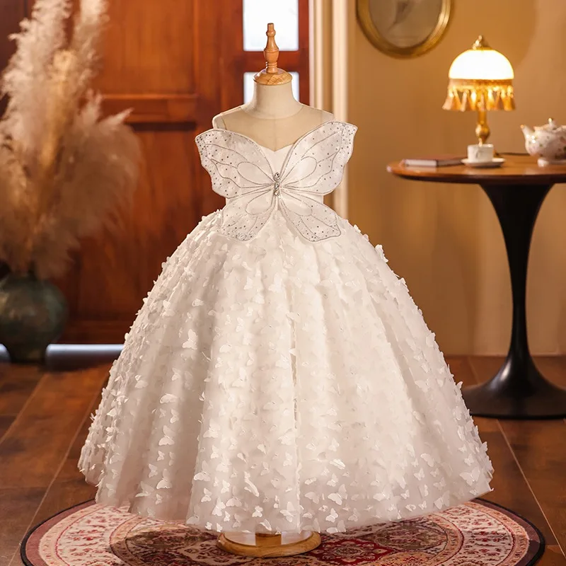 Lovely White Rhinestone Appliques Butterfly Birthday Flower Girl Dresses 2024 Ball Gown Lovely White Rhinestone Appliques Butterfly Birthday Flower Girl Dresses 2024 Ball Gown