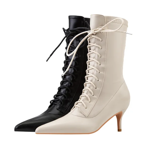 Moda Beżowe Zużycie ulicy Kozaki Damskie 2022 6 cm Szpilki Szpiczaste Boots